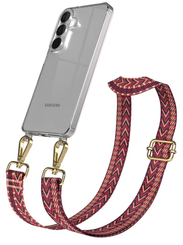 EAZY CASE Handykette - Verstellbarer Trageriemen kompatibel mit Samsung Galaxy S26, Handykordel mit transparenter Silikon-Hülle, Karabiner Gold, Z...