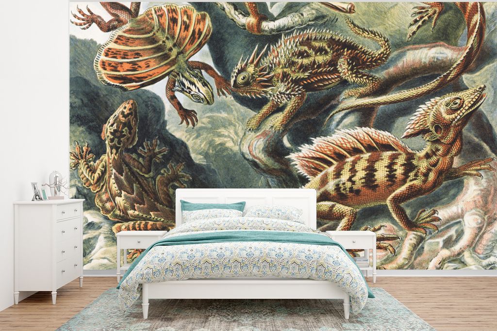 MuchoWow Fototapete für Wohnzimmer oder Schlafzimmer Wandtapete Vinyl Motivtapete Jahrgang - Kunst - Ernst Haeckel - Salamander - Tiere - 320x24...