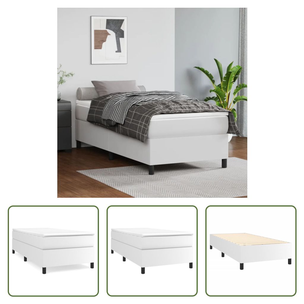 The Living Store Boxspringbett mit Matratze Weiß 90x200 cm Kunstleder