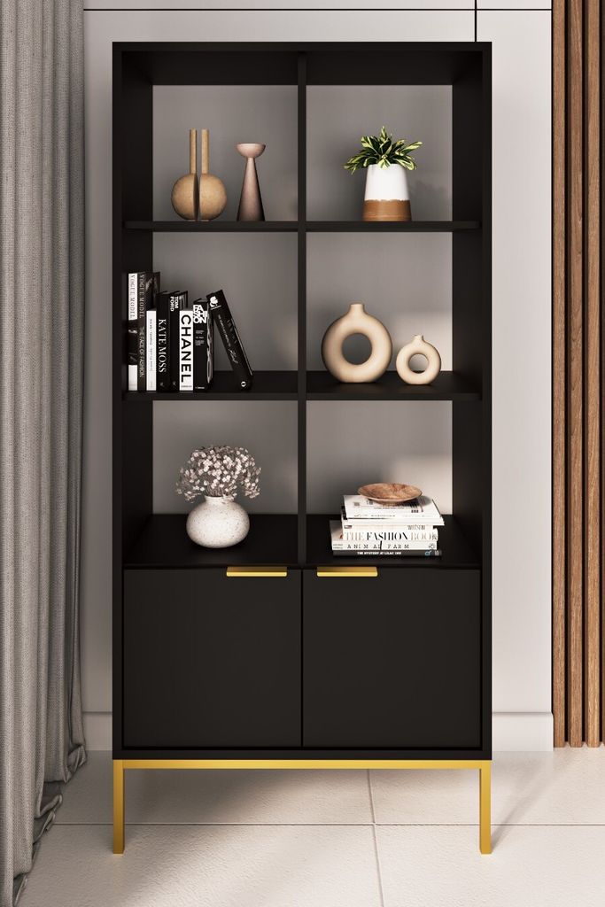 Bücherregal Austin - modernes Regal mit 6 offenen Fächern & 2 Türen, viel Stauraum