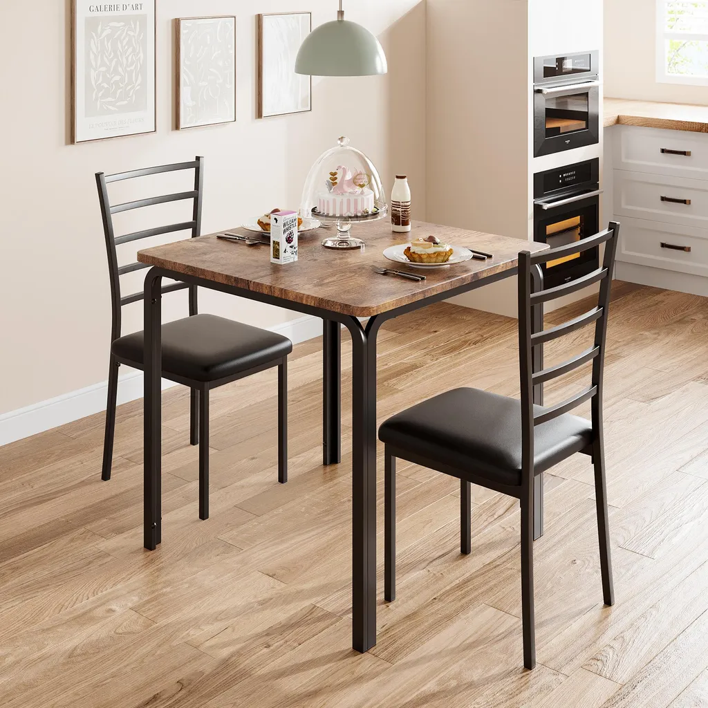 Table de Bar avec 2 Tabourets Rembourrés pour Cuisine et Petit Espace