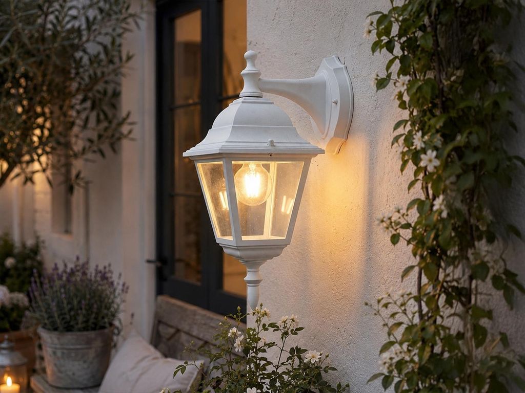 LED Außenwandleuchte, nostalgische Wandlaterne Fassadenbeleuchtung Weiß, H: 34cm