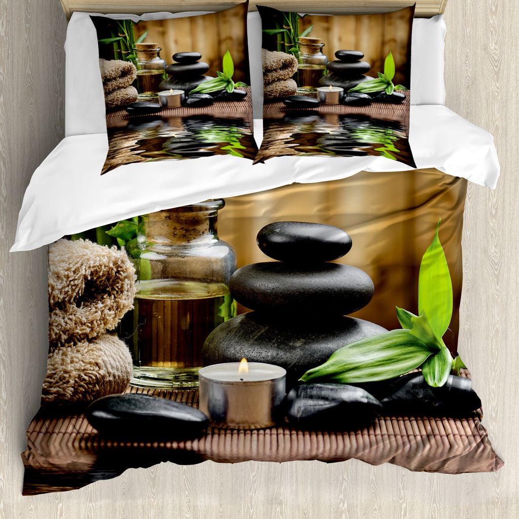 ABAKUHAUS Spa Bettbezug, Massage-Steine, Milbensicher Allergiker geeignet mit Kissenbezügen, 155 cm x 220 cm - 80 x 80 cm, Schwarz Braun und Weiß
