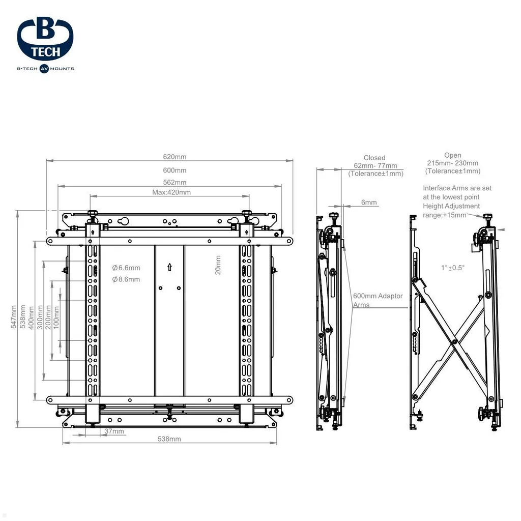 Support Mural Vidéo B-Tech Slimline Soft-Open VESA 600x400 Micro-Réglage