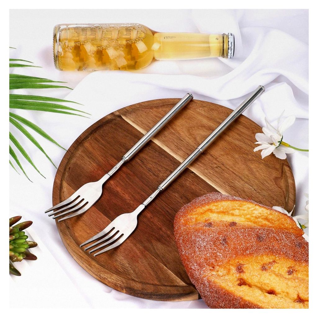 2 Stück Teleskopische Gabel aus Edelstahl, 22-64 cm Verlängerbar für Dessert, Obst und Grillen