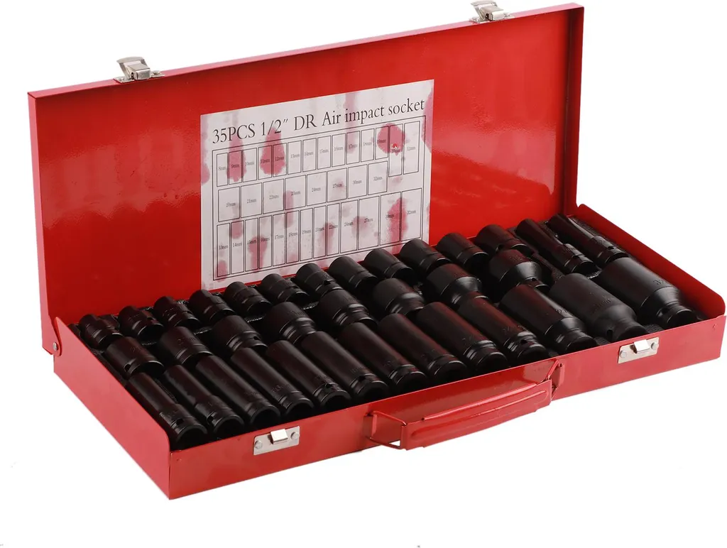 Coffret de 35 douilles à chocs métriques 1/2 pouce 6 pans pour cliquet