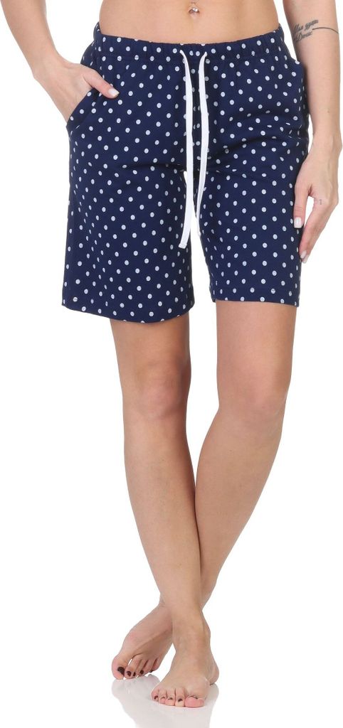 Damen Shorty Schlafanzug Pyjama Hose kurz - Mix & Match - perfekt zu kombinieren ; punkte_marine , 48