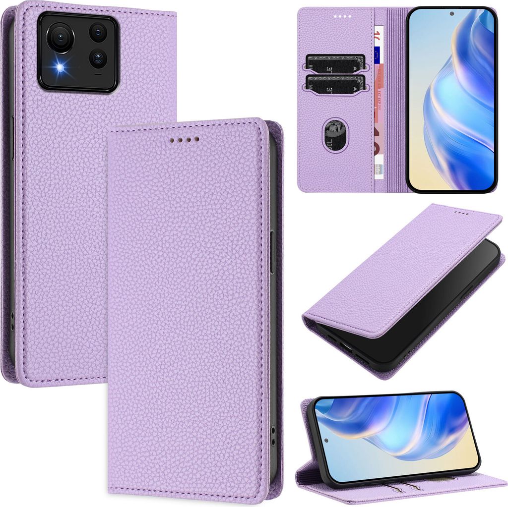 Litchi Leder Handyhülle für Asus Zenfone 11 Ultra Wallet Kartenfächer Standfunktion Hülle Violett