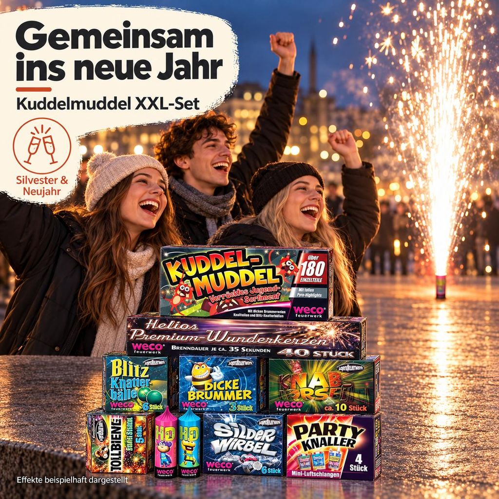 180-teiliges XXL Kuddelmuddel Partyset – F1 Feuerwerk für