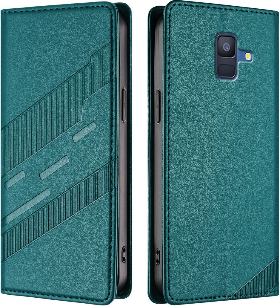 Hülle für Samsung Galaxy A6 2018, Kunstleder Brieftaschen Handyhülle mit Kartenfach und Standfunktion Grün