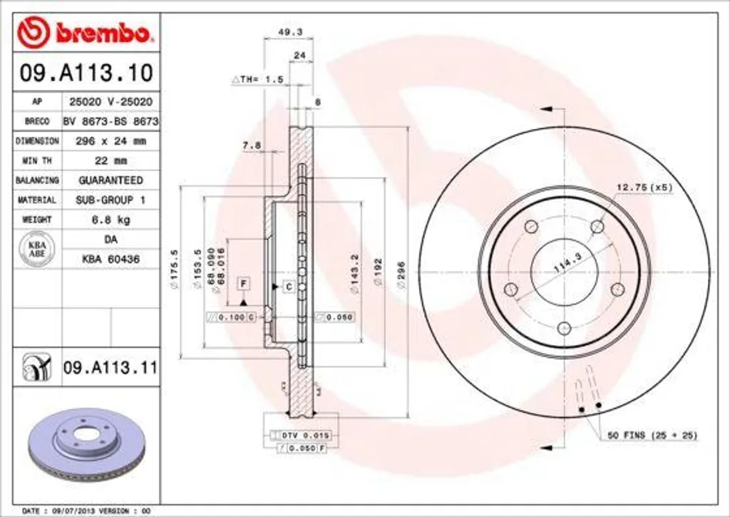Disque de frein haute teneur en carbone Brembo 09.A113.11 Maxima A33