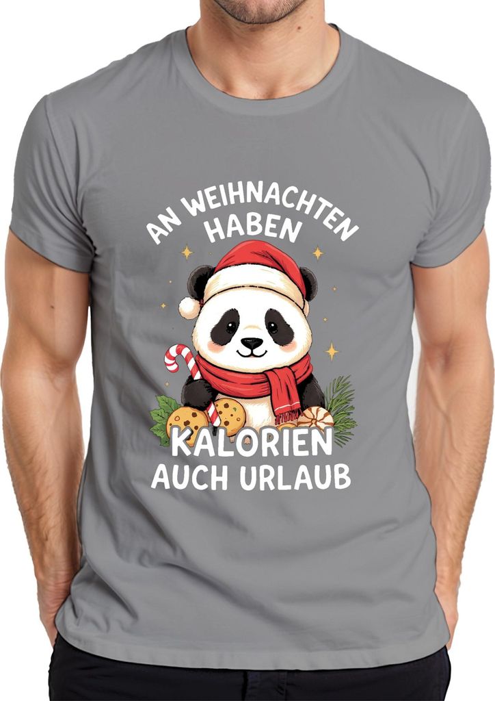 Weihnachten Panda Kalorien haben Urlaub lustig Geschenk Herren T-Shirt, Grau, L