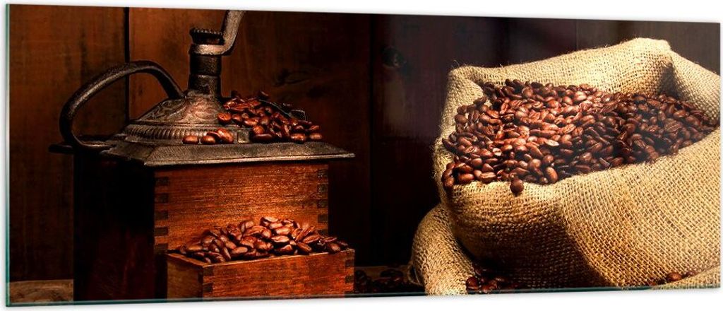 Bilder auf glas - Frühstück Schokolade Kaffee Bohnen - 140x50cm - Glasbilder - Wandbilder - Kunstdruck - Wanddekoration aus Glas - Glas Bilder - ...