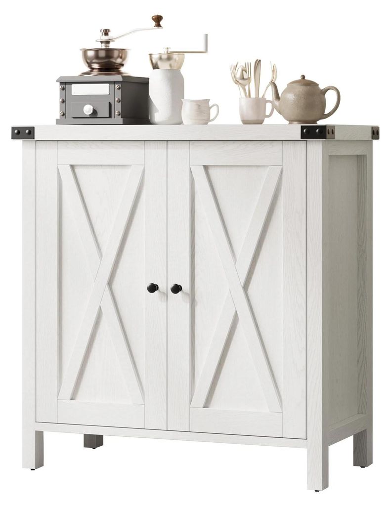 Sideboard Buffet Kommode - Landhaus Flur- und Esszimmerkonsole - 2 Schiebetüren im Scheunenstil - Verstellbare Einlegeböden - Modernes Design - W...