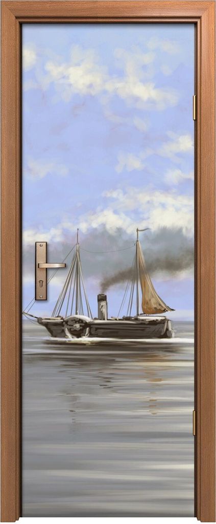 Türposter 70x200 cm Türaufkleber Türtapete Türfolie Klebefolie Meer Landschaft Schiffe Digitale Kunst