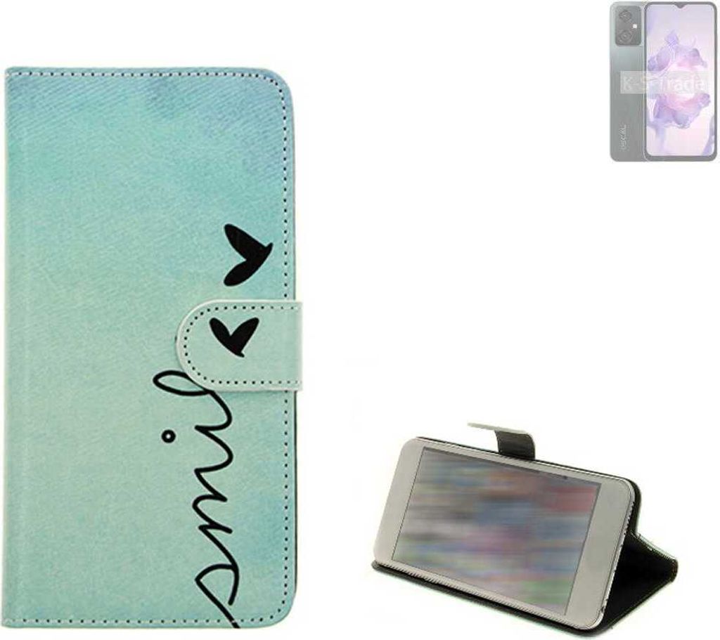 K-S-Trade Schutz Hülle Handy Hülle kompatibel mit Blackview Oscal Tiger 10 Hülle Handyhülle cover bookstyle Etui Handyhülle “smile“ türkis