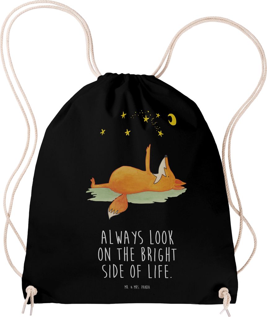 Mr. & Mrs. Panda gym tasche Fuchs Sterne - Schwarz - Geschenk, Mond, Optimistisch, wander rucksack, zuziehbeutel, Füchse, leichter, Romantik, Beut...