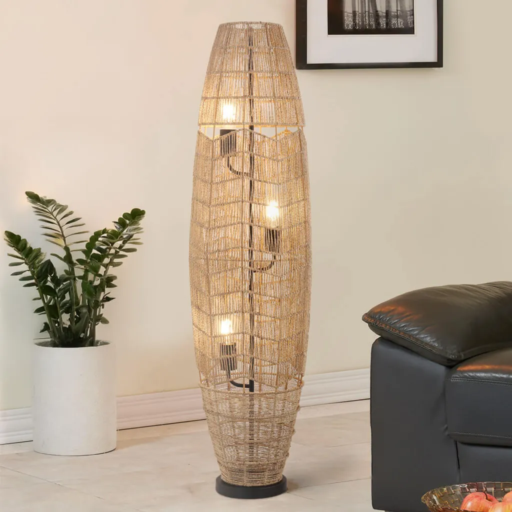 Lampadaire Salon Jute KIKO - Éclairage d'ambiance pour Coin Lecture Zen
