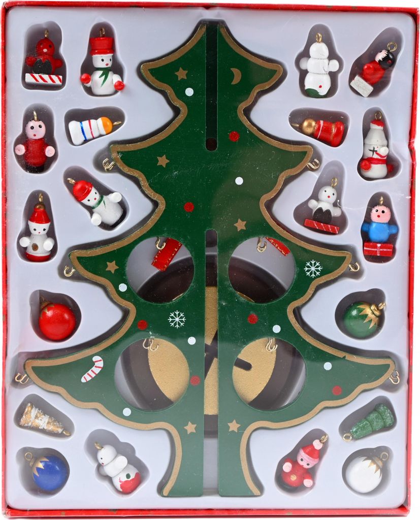 Holz Weihnachtsbaum Deko mit Figuren 22cm Tischdeko Weihnachten Festlich Schmuck