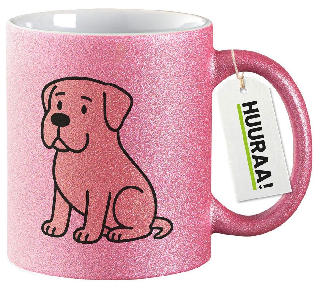 Huuraa Glitzertasse Mastiff Comic Masti 330ml Pink Keramik Kaffeebecher Geschenkidee