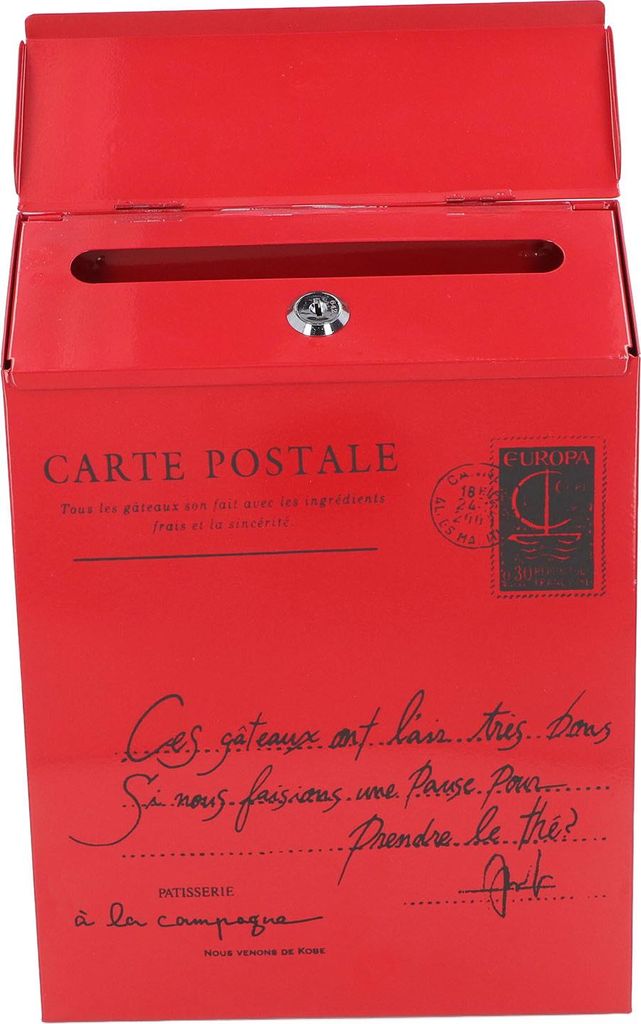 Iron Mailbox Wall Mounted Rustic Style Locked with 2 Keys 3 Hooks Waterproof Suggestion Box for Home Office Small Letters in Red