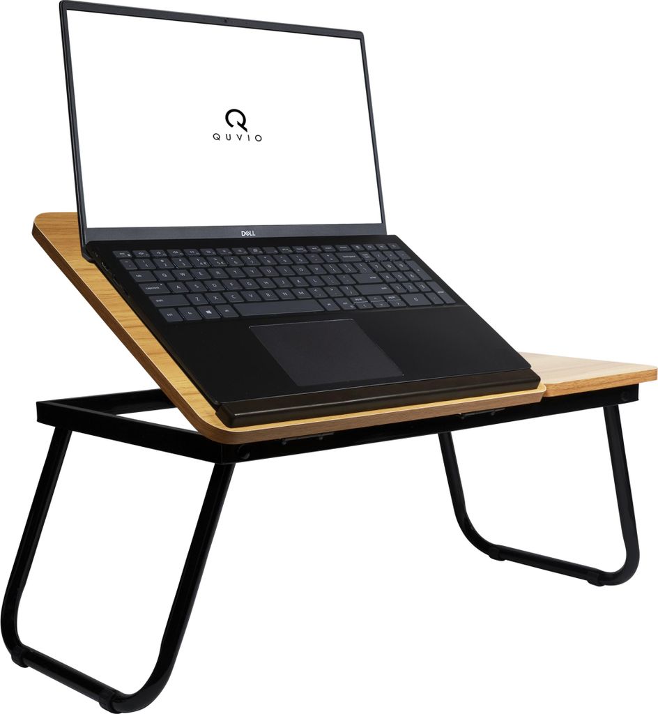 QUVIO Nachttisch mit Becherhalter - Nachttisch - Laptoptisch - Nachttisch fürs Bett - Nachttisch - Verstellbar - Holzoptik