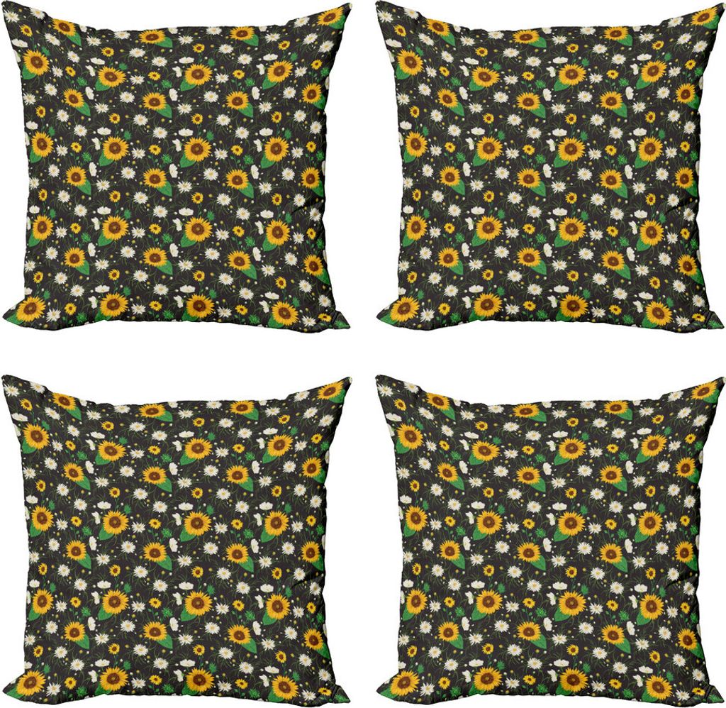 ABAKUHAUS Blumen Kissenbezug Set (4 Stück), Daisy Knospen Sunflower, Moderner Doppelseitiger Digitaldruck, 50 cm x 50 cm, Mehrfarbig
