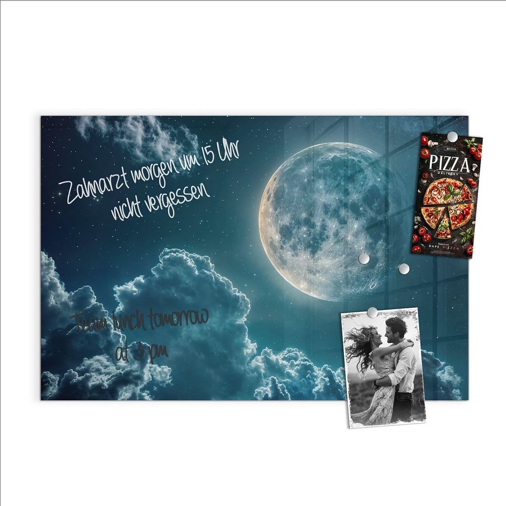 Magnettafel 60x40cm Pinnwand Whiteboard beschreibbar - Mond über Wolken