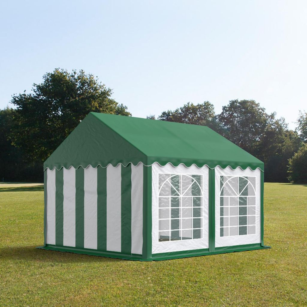TOOLPORT Partyzelt Festzelt 4x4 m Garten-Pavillon PVC Plane 700 N in grün-weiß Wasserdicht