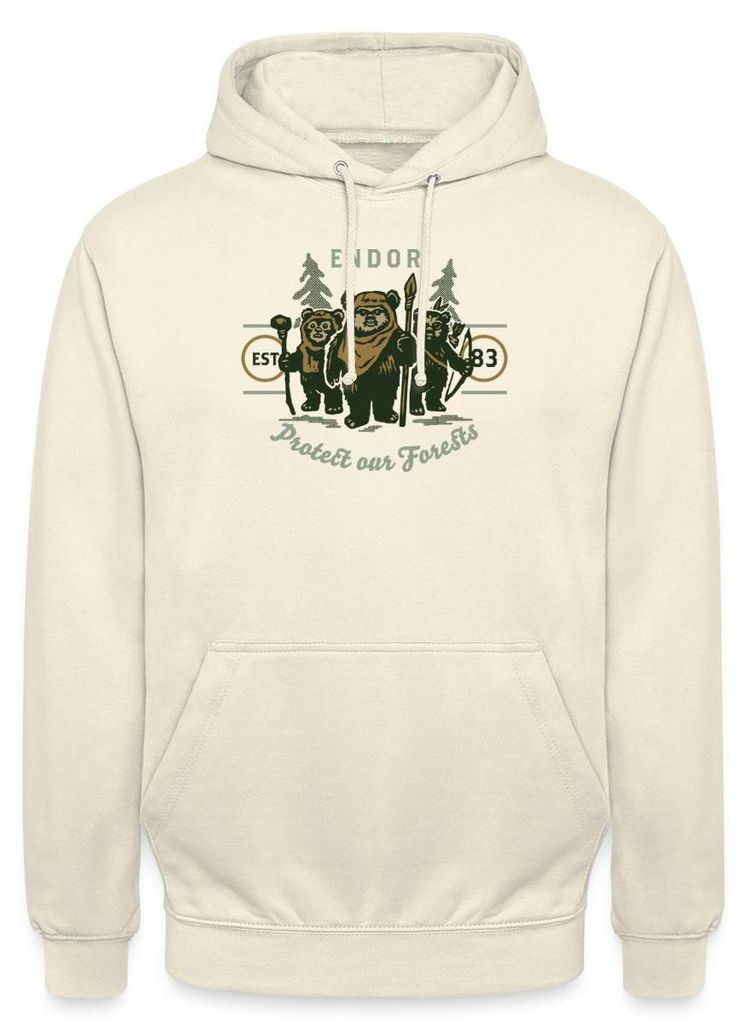 Star Wars Motiv & Spruch Endor Protect Our Forests Uni Hoodie, S, Vanille-Milchshake
