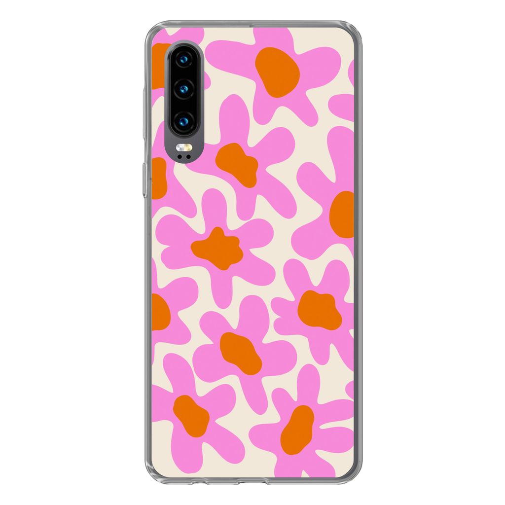 MuchoWow Handyhülle Schutzhülle Hülle für Huawei P30 Blume - Rosa - Muster Silikon Softcase Handy Hülle - Kartenbesitzer - Geburtstag Teenager