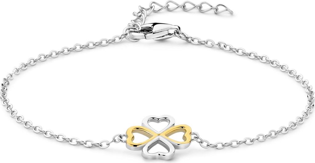 New Bling - 9NB-1604 - Zilveren Armband met Klaver – Two Tone – Dames Armband - 18.5cm