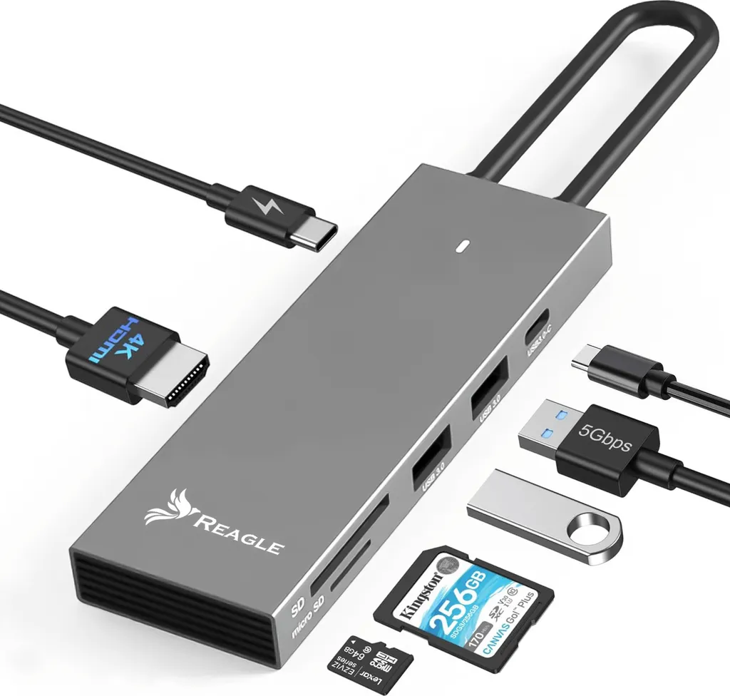 Docking Station USB-C Reagle 4K 60Hz HDMI 100W PD Alluminio