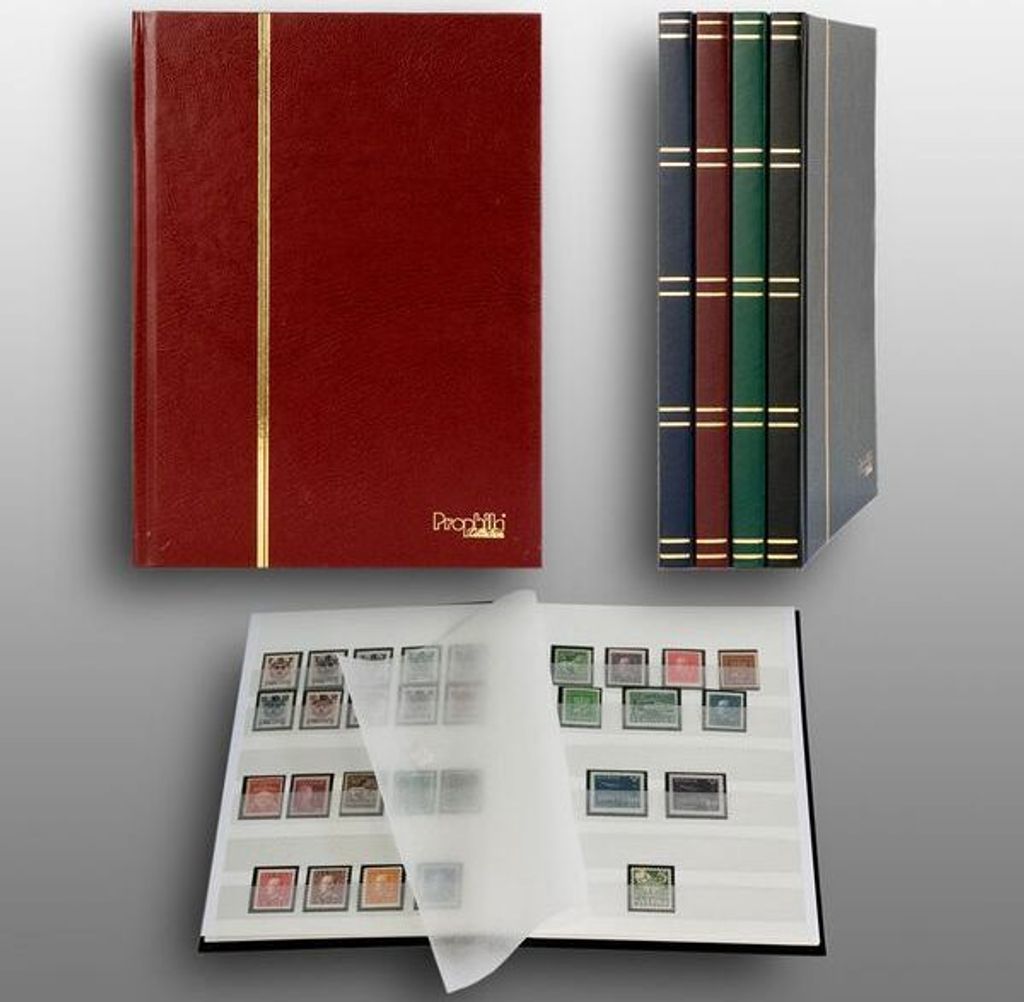 Prophila Collection 16 weiße Seiten A5 Briefmarken-Einsteckbuch rot