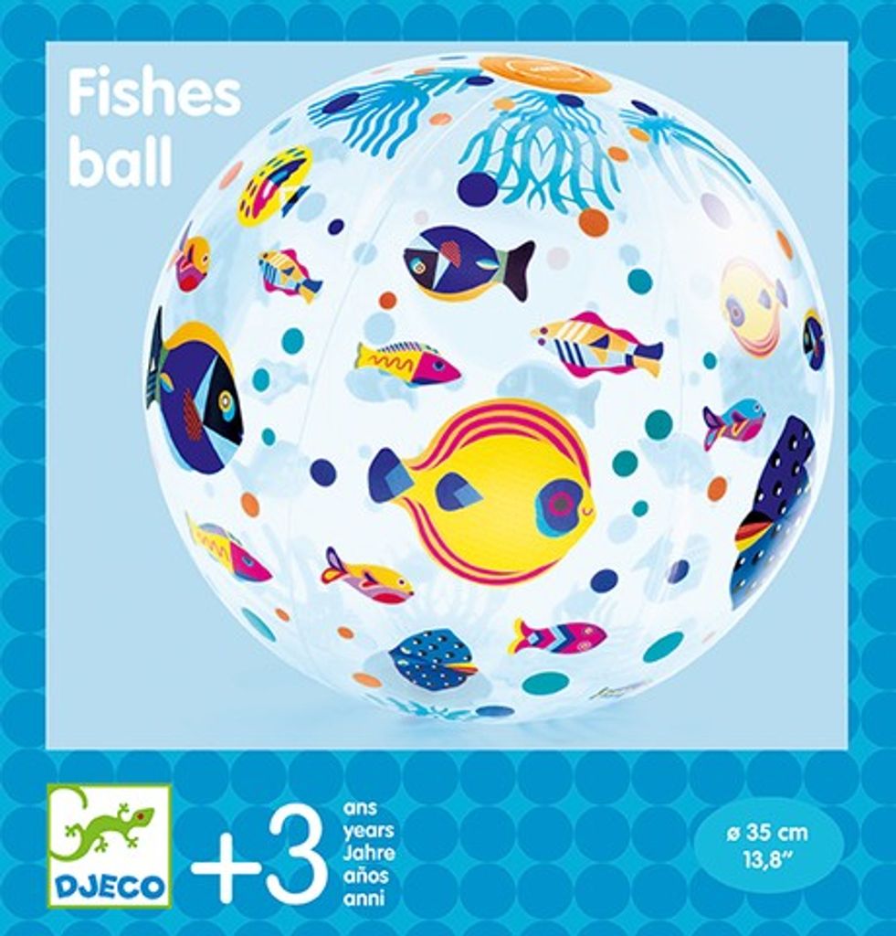 Djeco Aufblasbarer Softball 'Am Strand' mit Fischthema, 35 cm Durchmesser