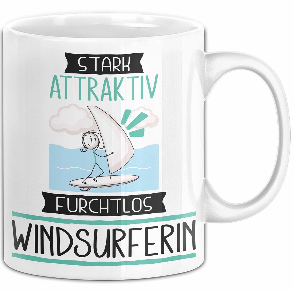 Windsurferin Tasse Geschenk Becher Stark Attraktiv Furchtlos Windsurferin Lustige Geschenkidee (Weiß)