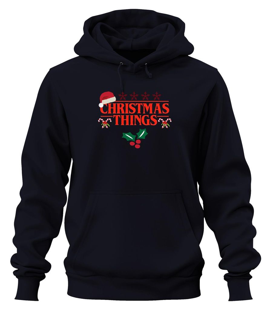 CHRISTMAS THINGS Santa Hut Stranger Demogorgon Weihnachten Serie Uni Hoodie Kapuzenpullover, Navy, XXL