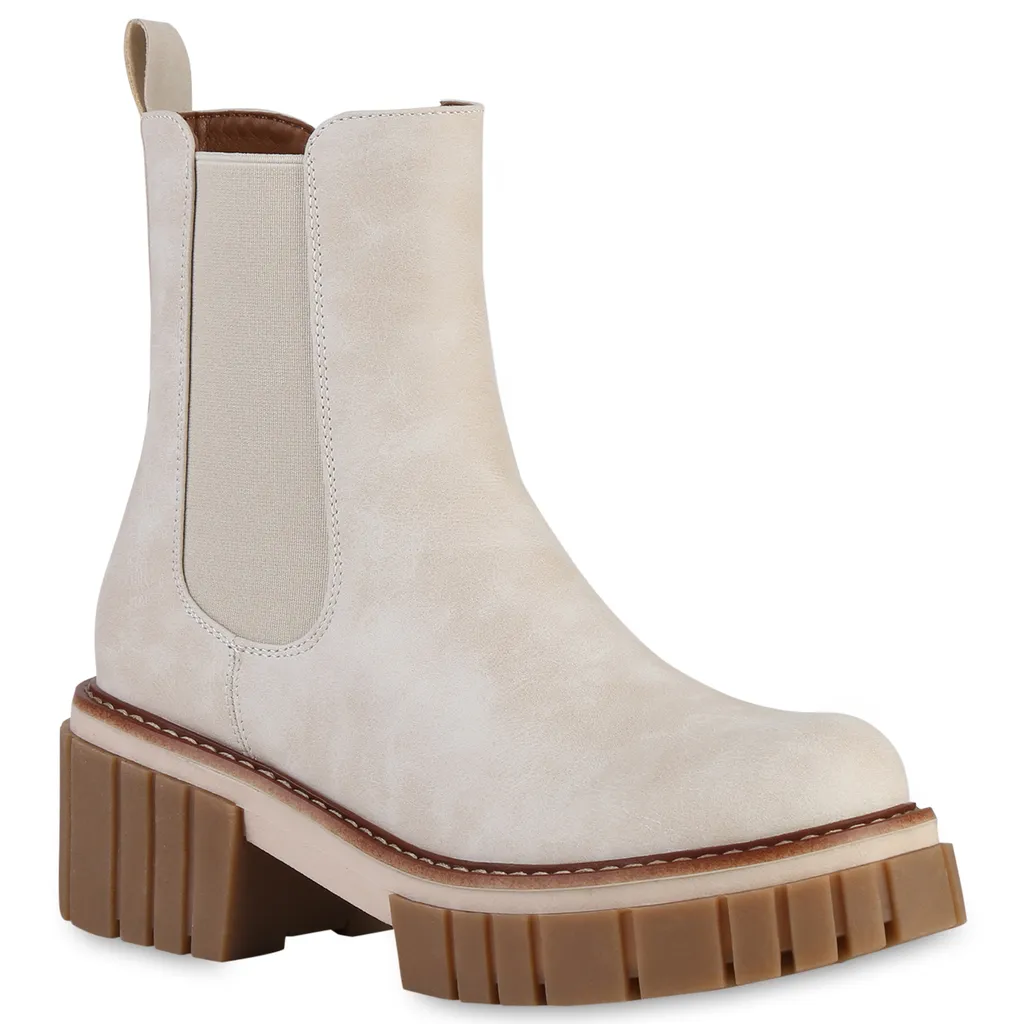 VAN HILL Damen Plateau Boots Mit Blockabsatz - Kroko-Optik Lack Stiefeletten