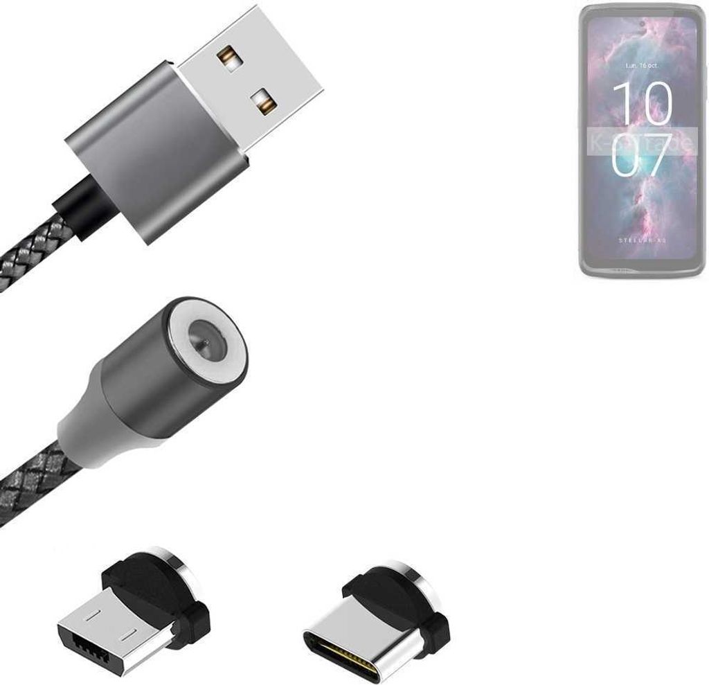 K-S-Trade Hochwertiges Magnet-Lade-kabel Sync-Kabel Daten-Kabel für Crosscall Stellar-X5 mit USB-Typ-C-Anschluss und Micro-USB-Anschluss 2A bis zu