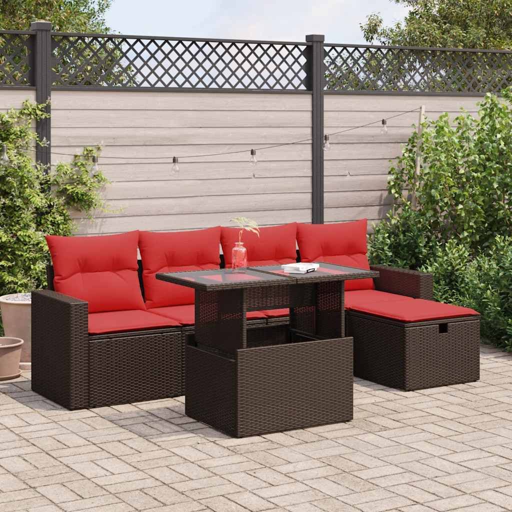 Maison Exclusive - 6-tlg. Garten-Sofagarnitur mit Kissen Braun Poly Rattan