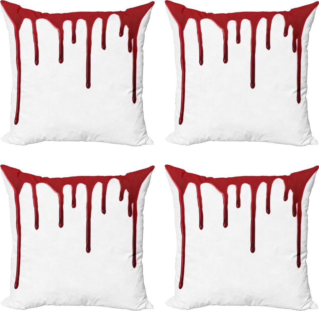 ABAKUHAUS Grusel Kissenbezug Set (4 Stück), Halloween Zombie Verbrechen, Moderner Doppelseitiger Digitaldruck, 40 cm x 40 cm, rot-Weiss