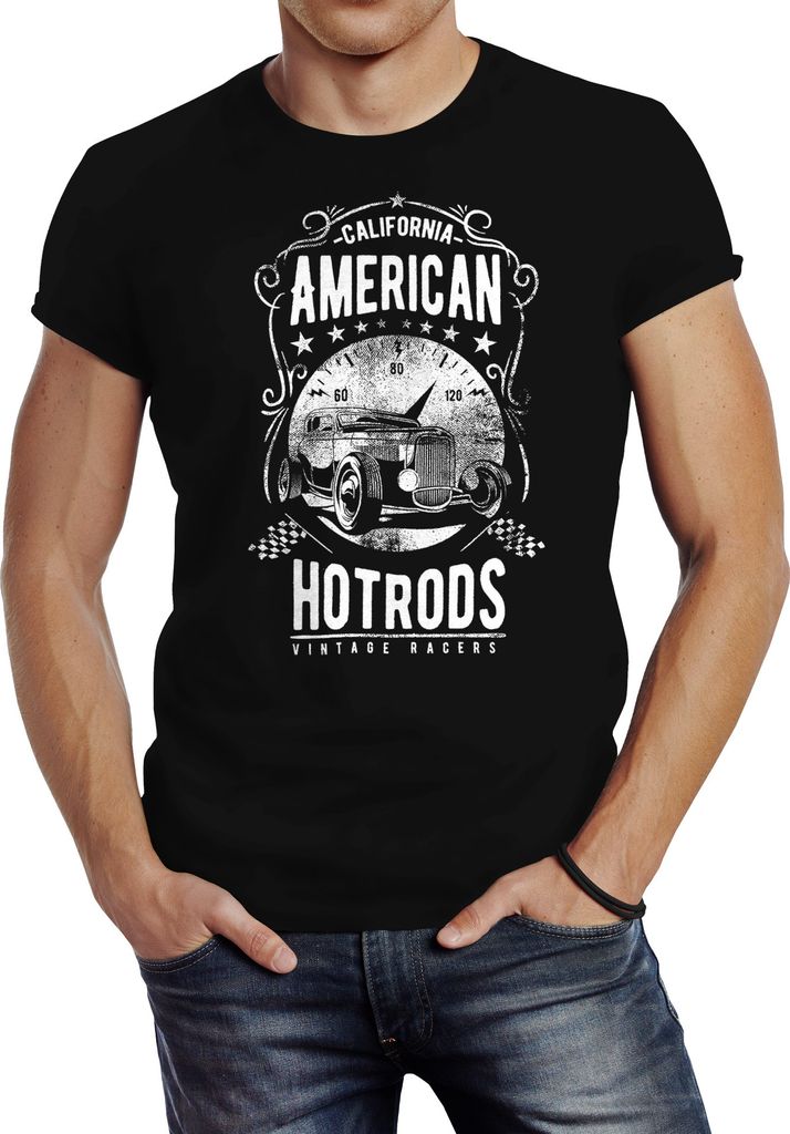 Herren T-Shirt American Hotrods Retro Kult-Auto Car Vintage Print Neverless schwarz L