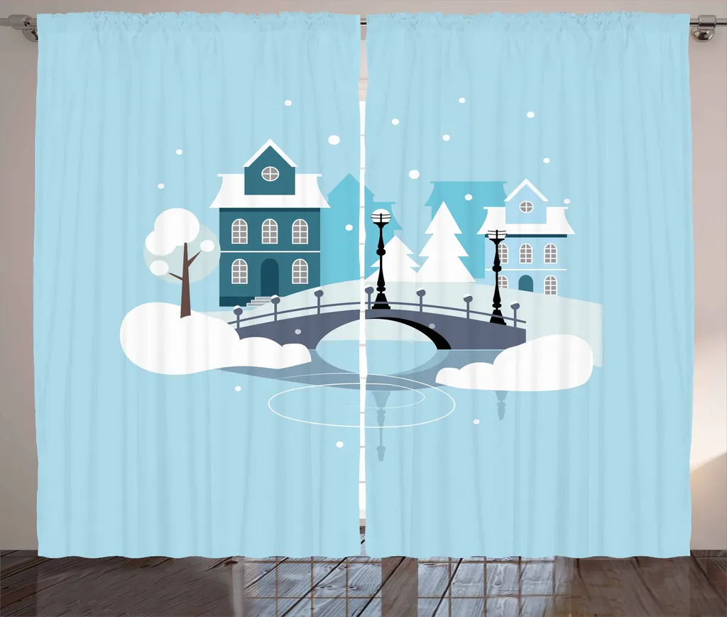 ABAKUHAUS Tenda rustica, composizione stagione invernale, tenda con passanti e ganci per camera da letto, 280 x 175 cm, azzurro grigio bianco