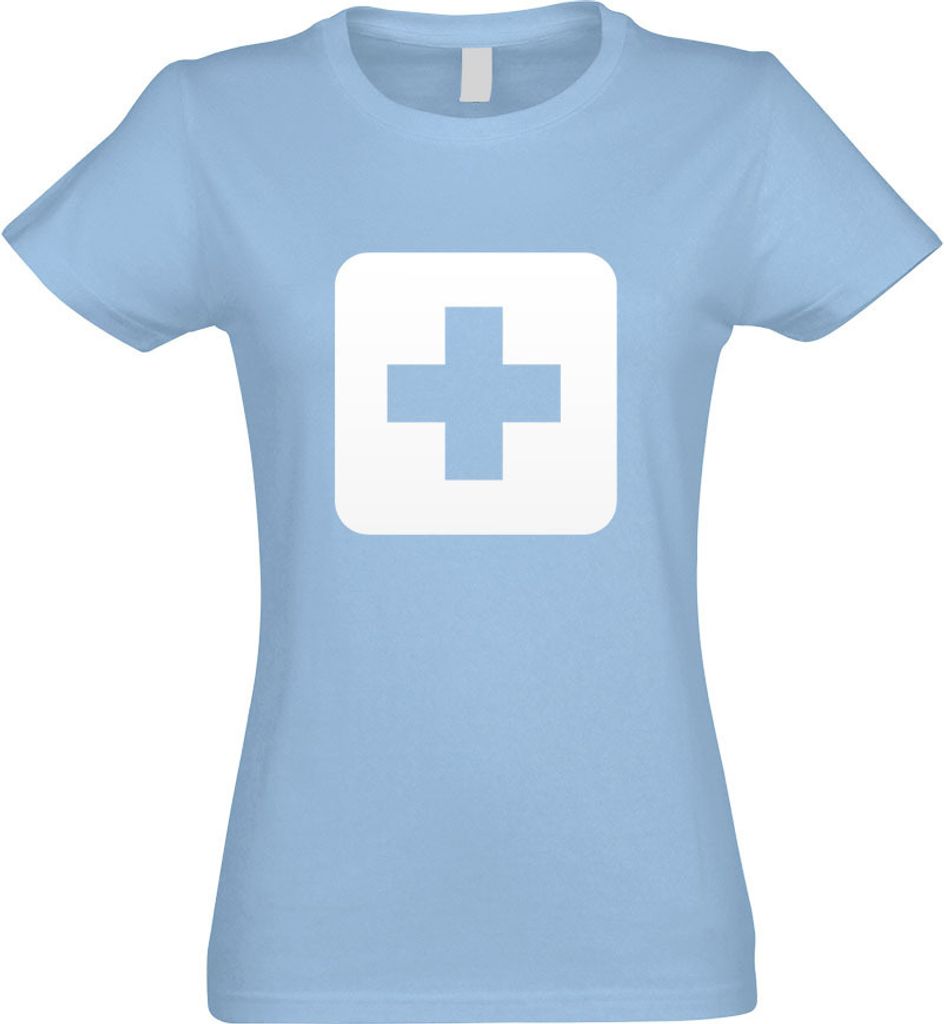 Kiwistar - T-Shirt tailliert - Damen - himmelblau - Erste Hilfe Stelle Piktogramme - mit Motiv Bedruckt - Funshirt Design - Sport - Freizeit - Dame...