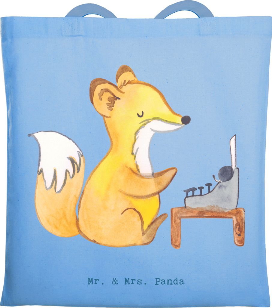 Mr. & Mrs. Panda Shopping Tasche Online Redakteur Herz - Sky Blue - Geschenk, Laptoptasche, Jutebeutel, Tote Bag, Schultasche