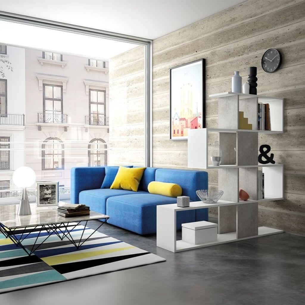 Moderne, beidseitig nutzbare grauweißes Regal Libkaf