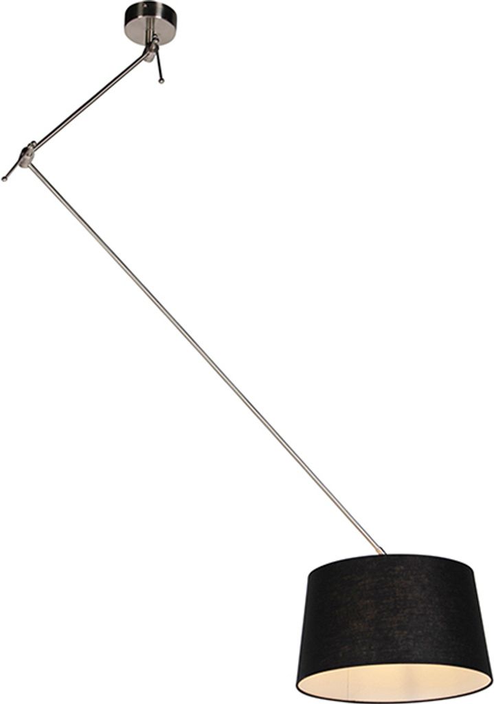 QAZQA - Modern Hängelampe I Pendellampe I Pendelleuchte mit Leinenschirm schwarz 35 cm - Blitz I Stahl I Silber I nickel matt I Wohnzimmer I Schla...