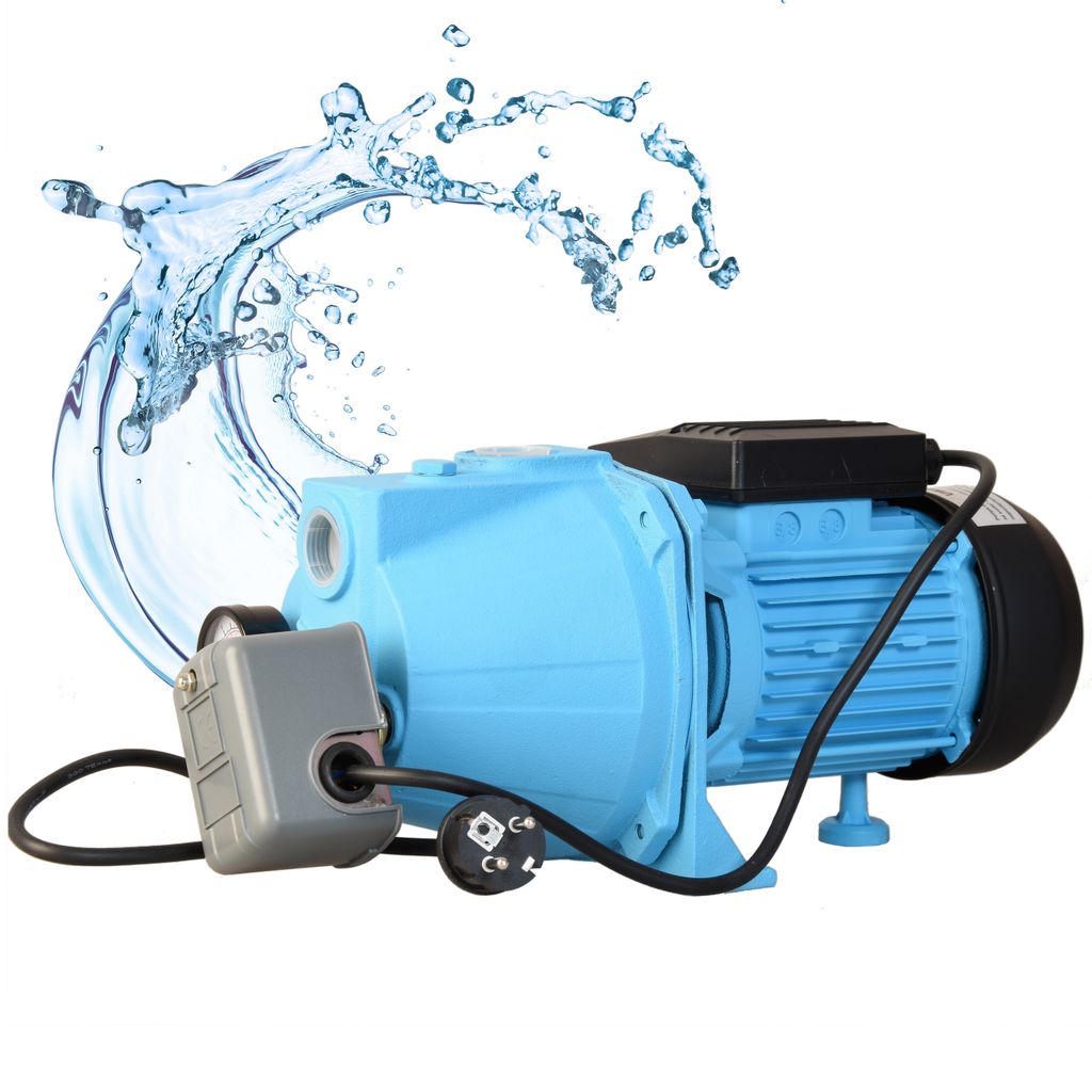 Wasserpumpe JET 100S mit Zubehör - Gartenpumpe (1100W 3600l/h Förderhöhe 50m) - mit Druckschalter Controller - für Bewässerung zum Tank Hauswa...