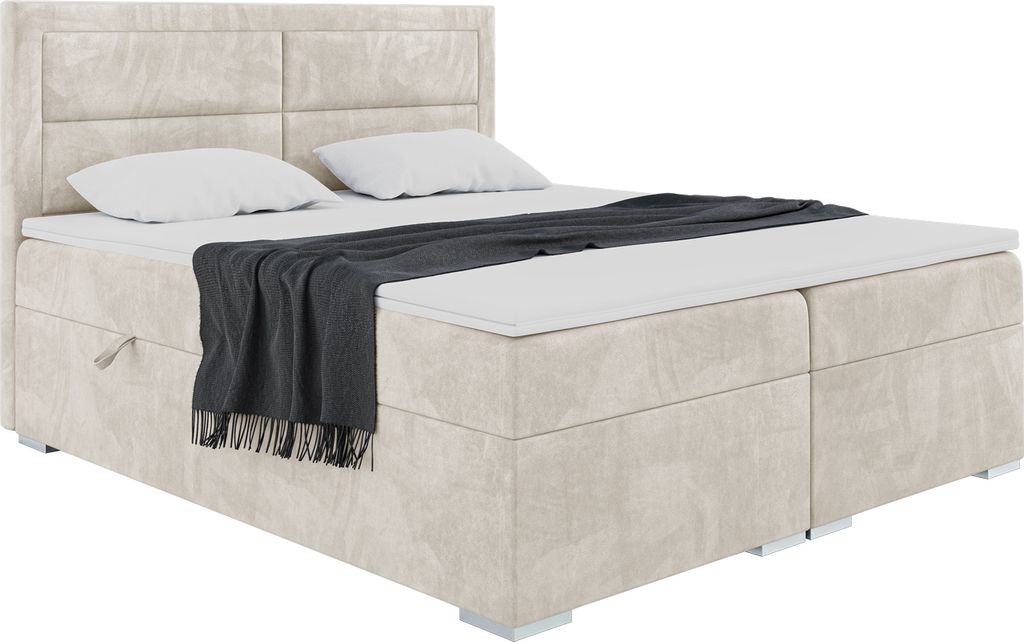 MEBLINI Boxspringbett mit Bettkasten - Gepolstert Doppelbett mit Matratze und Topper - Polsterbett mit Stauraum - Bett mit Kopfteil - Stauraumbett ...