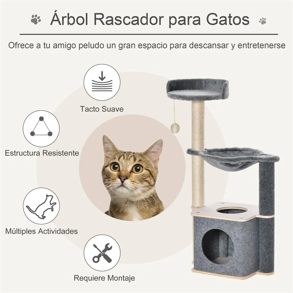 Arbre à chat solide en bois, 3 niveaux avec hamacs, durable et stable - 5